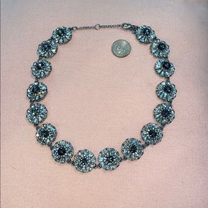 Ann Taylor Silver & Black Crystal Flower Necklace